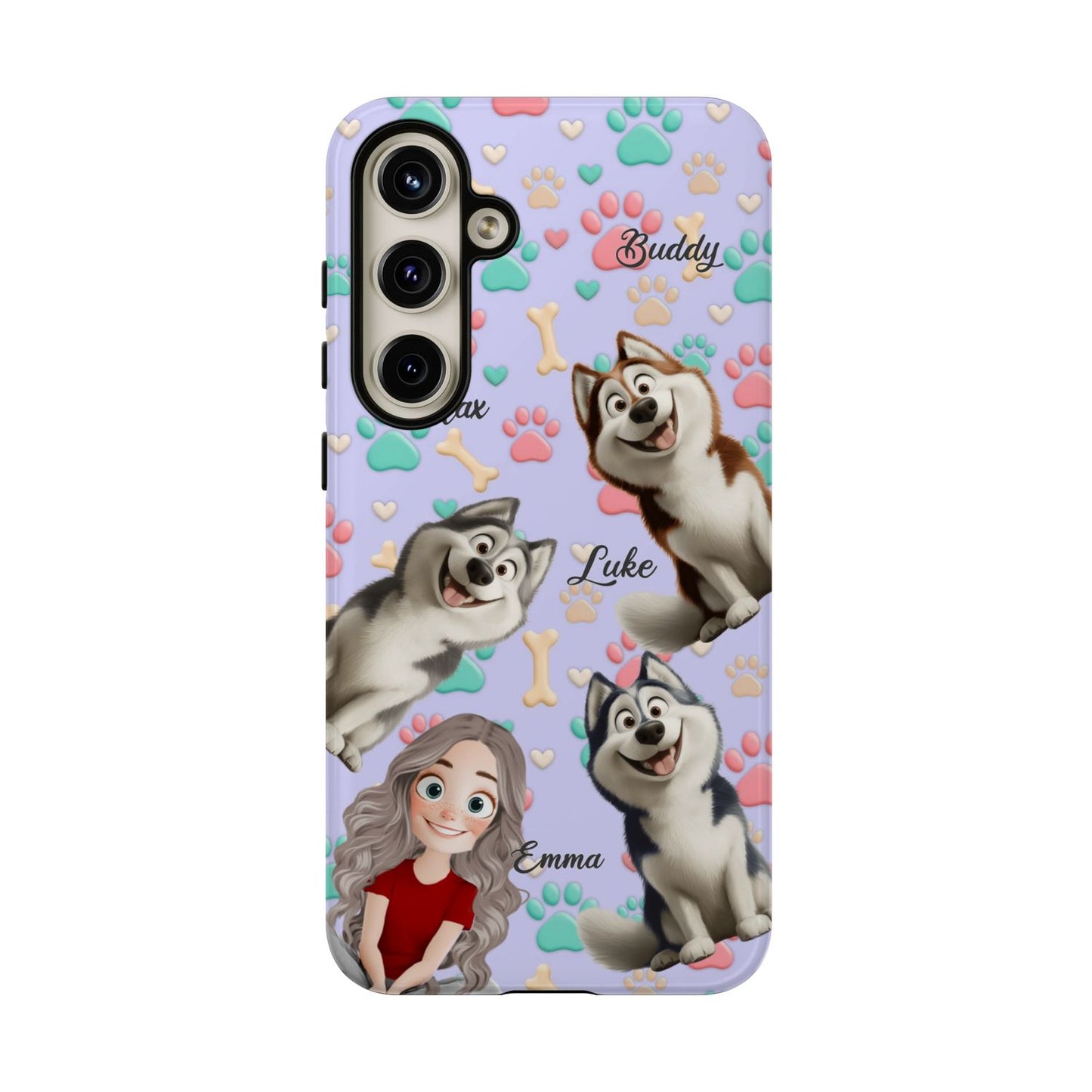 Personalized Dog Mom Tough Phone Case - Custom Phone case up to 4 Dogs, Paw & Bone Design - Gift for Dog Lovers