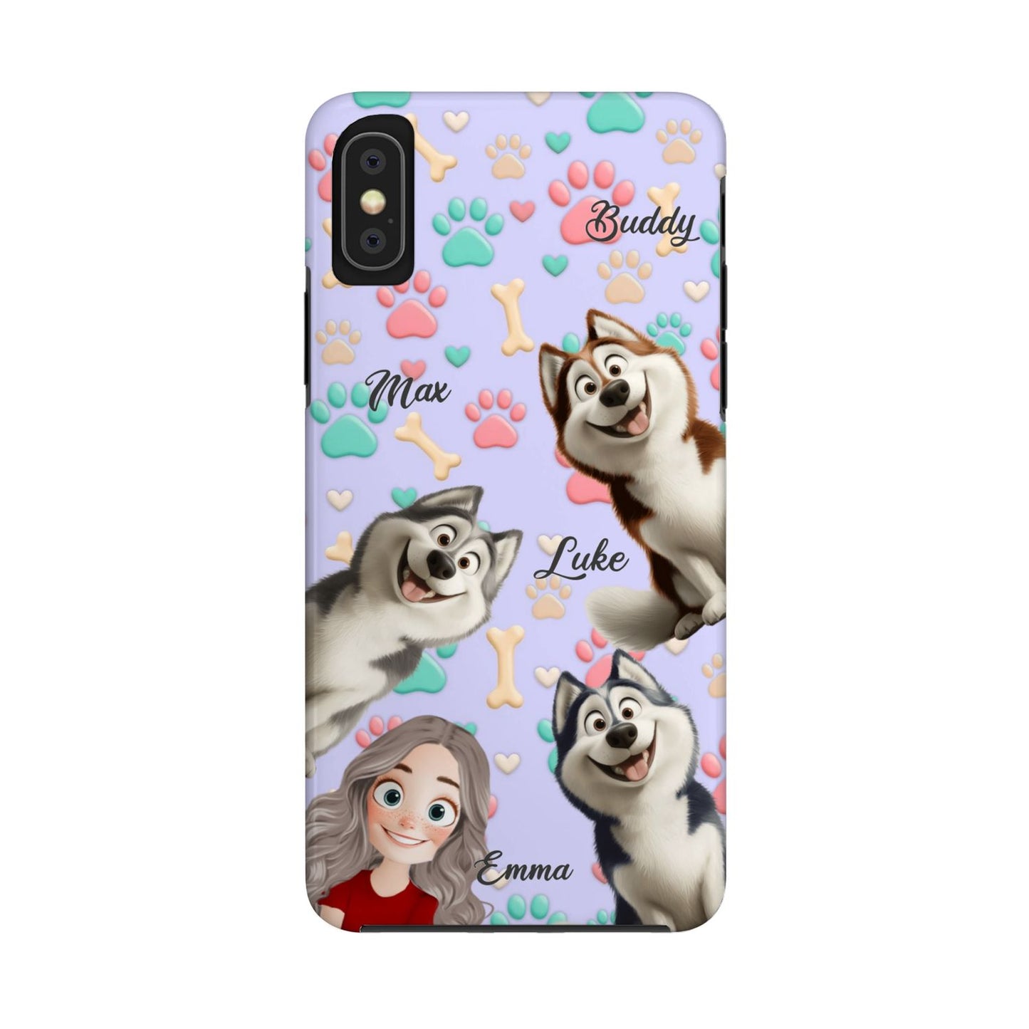 Personalized Dog Mom Tough Phone Case - Custom Phone case up to 4 Dogs, Paw & Bone Design - Gift for Dog Lovers