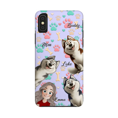 Personalized Dog Mom Tough Phone Case - Custom Phone case up to 4 Dogs, Paw & Bone Design - Gift for Dog Lovers