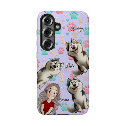 Personalized Dog Mom Tough Phone Case - Custom Phone case up to 4 Dogs, Paw & Bone Design - Gift for Dog Lovers