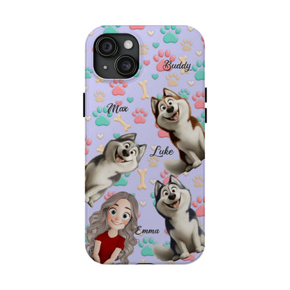 Personalized Dog Mom Tough Phone Case - Custom Phone case up to 4 Dogs, Paw & Bone Design - Gift for Dog Lovers