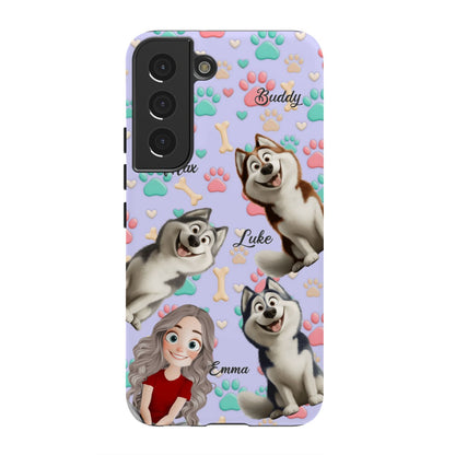 Personalized Dog Mom Tough Phone Case - Custom Phone case up to 4 Dogs, Paw & Bone Design - Gift for Dog Lovers