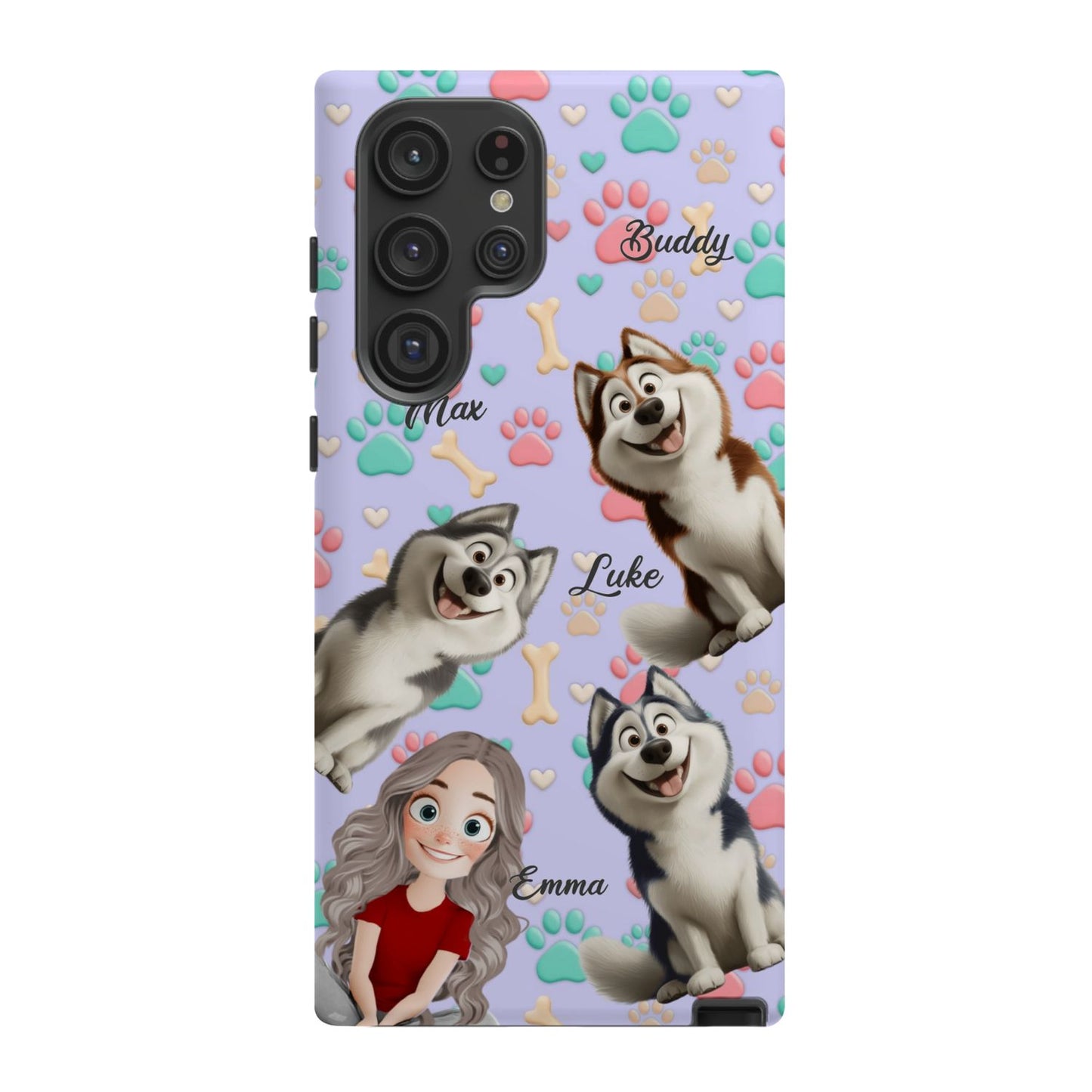 Personalized Dog Mom Tough Phone Case - Custom Phone case up to 4 Dogs, Paw & Bone Design - Gift for Dog Lovers