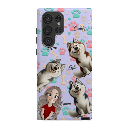 Personalized Dog Mom Tough Phone Case - Custom Phone case up to 4 Dogs, Paw & Bone Design - Gift for Dog Lovers