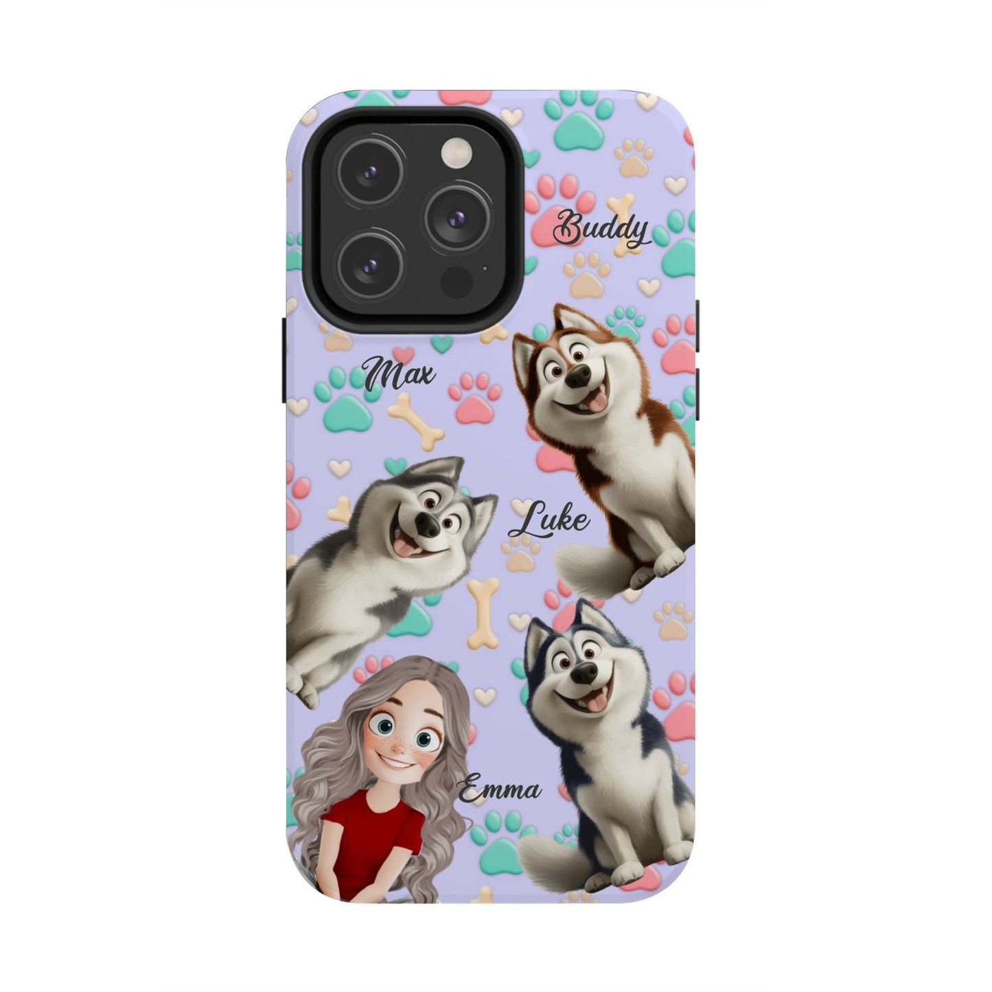Personalized Dog Mom Tough Phone Case - Custom Phone case up to 4 Dogs, Paw & Bone Design - Gift for Dog Lovers