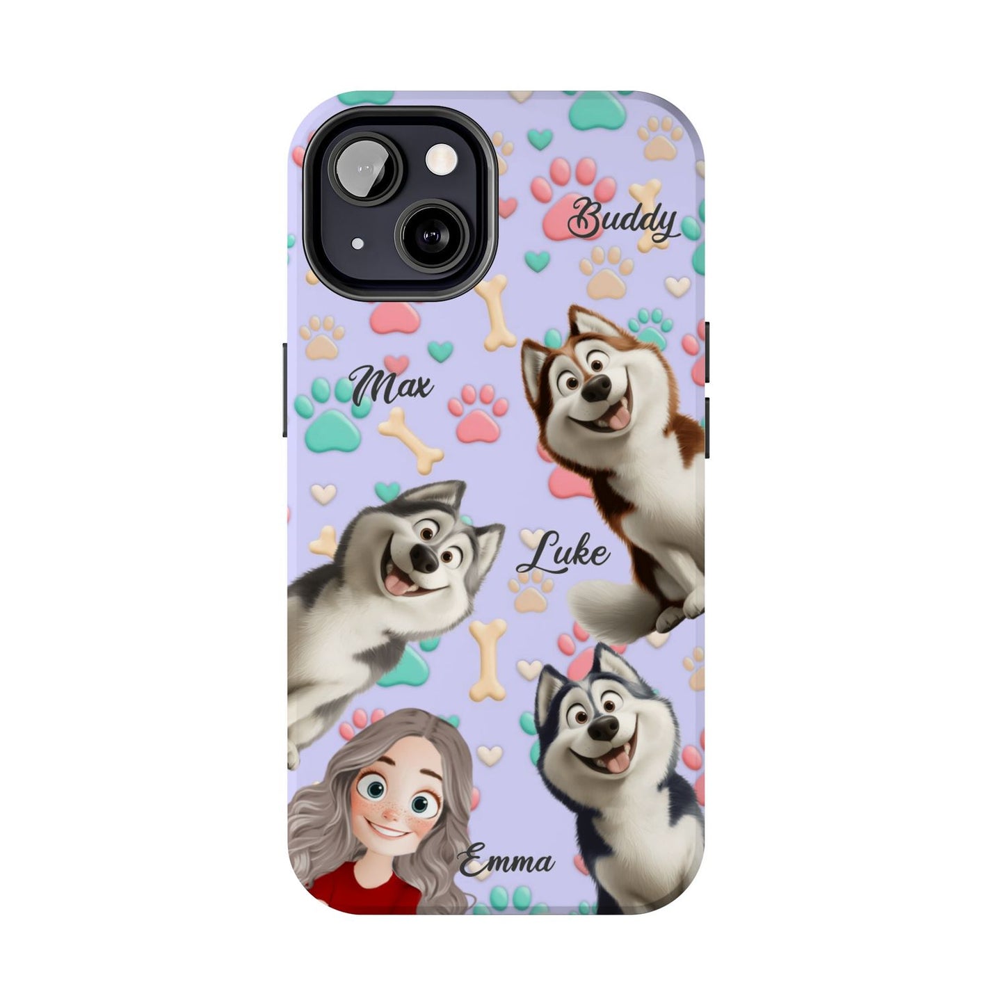 Personalized Dog Mom Tough Phone Case - Custom Phone case up to 4 Dogs, Paw & Bone Design - Gift for Dog Lovers