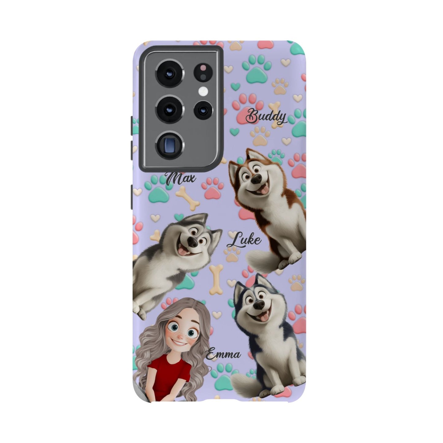 Personalized Dog Mom Tough Phone Case - Custom Phone case up to 4 Dogs, Paw & Bone Design - Gift for Dog Lovers