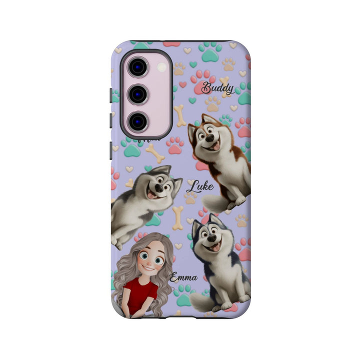 Personalized Dog Mom Tough Phone Case - Custom Phone case up to 4 Dogs, Paw & Bone Design - Gift for Dog Lovers
