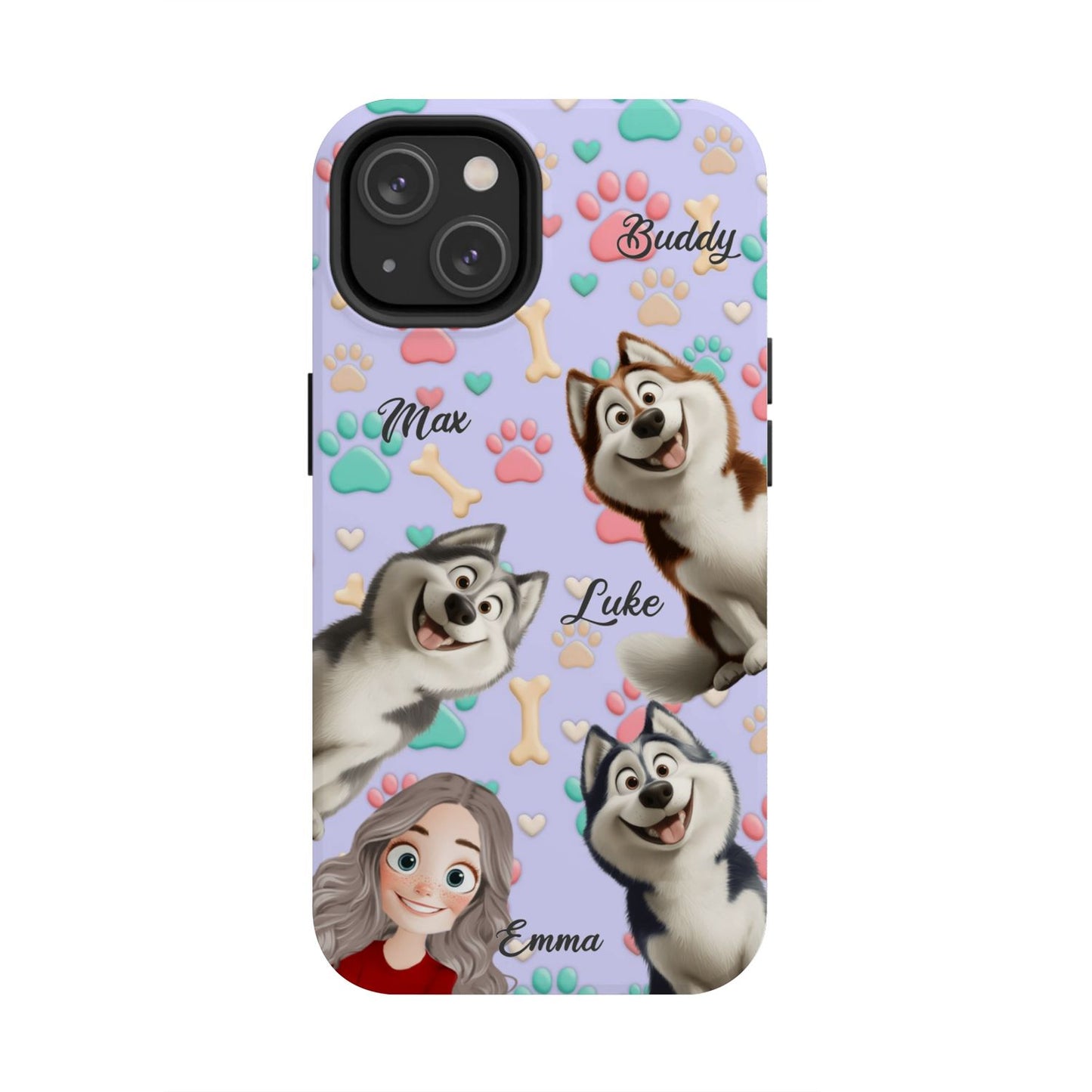 Personalized Dog Mom Tough Phone Case - Custom Phone case up to 4 Dogs, Paw & Bone Design - Gift for Dog Lovers