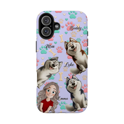 Personalized Dog Mom Tough Phone Case - Custom Phone case up to 4 Dogs, Paw & Bone Design - Gift for Dog Lovers