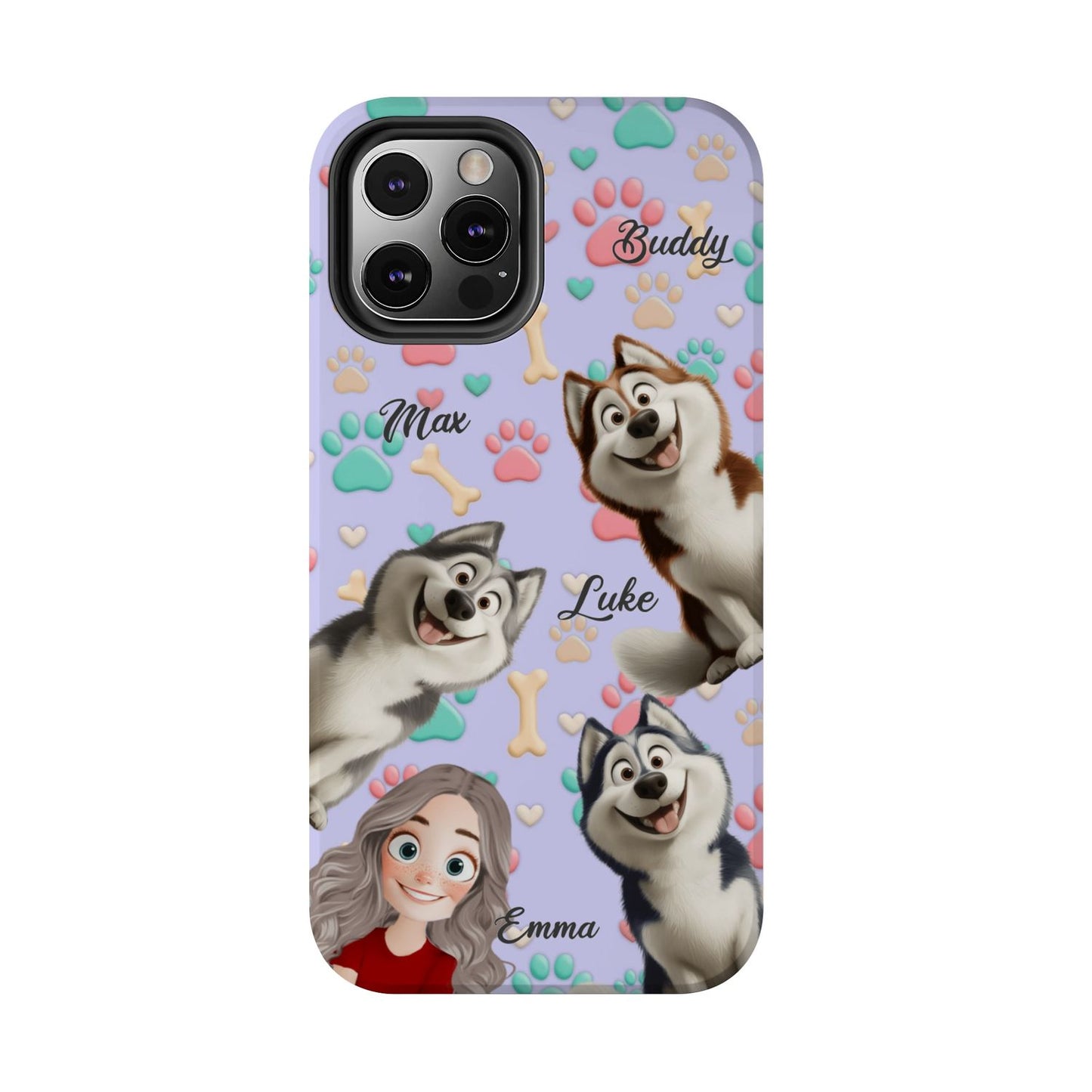 Personalized Dog Mom Tough Phone Case - Custom Phone case up to 4 Dogs, Paw & Bone Design - Gift for Dog Lovers