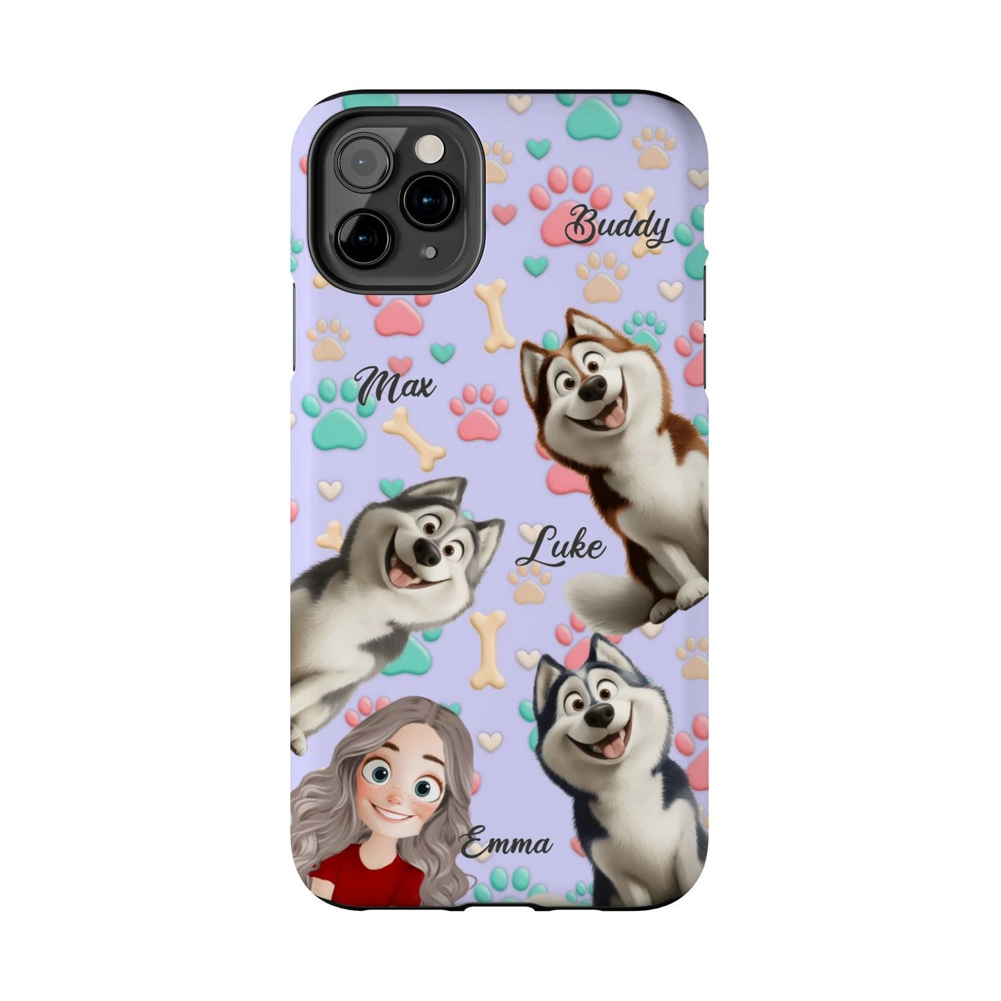 Personalized Dog Mom Tough Phone Case - Custom Phone case up to 4 Dogs, Paw & Bone Design - Gift for Dog Lovers