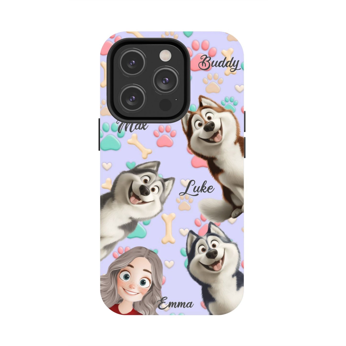 Personalized Dog Mom Tough Phone Case - Custom Phone case up to 4 Dogs, Paw & Bone Design - Gift for Dog Lovers