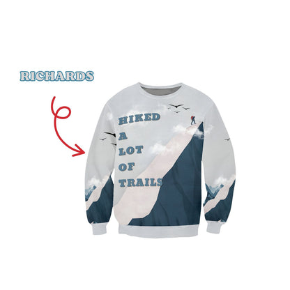 Hiking Mountain Trails 3D Sweatshirt – Personalized Custom Name Outdoor Adventure Gift