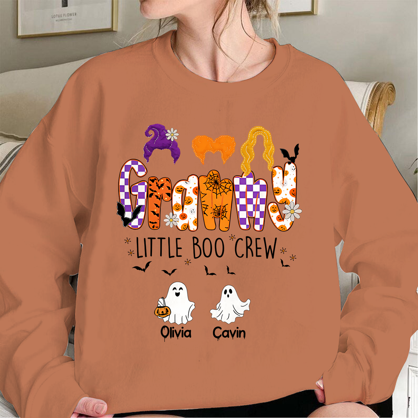 Comfort Colors Custom Halloween Grandma SweatShirt, Grandma Boo Crew SweatShirt, Grandma's Bootiful Crew SweatShirt
