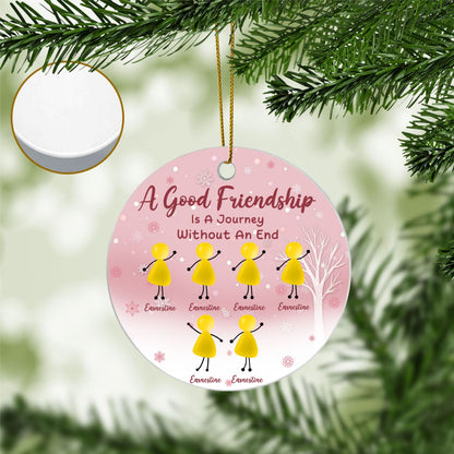 Custom Friendship Ceramic Ornament – “A Good Friendship Is a Journey Without an End” - Personalized Names & Colors, Best Friend Christmas Gift