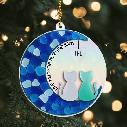 Custom Cat Couple Moon Ornament – Acrylic 2 Layer Design, Personalized “Love You to the Moon and Back” Keepsake, Romantic Gift for Couples or Christmas Decoration