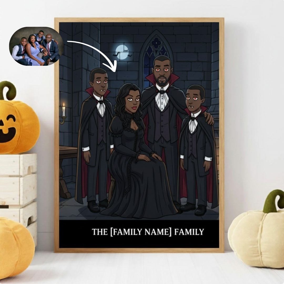 Personalized Halloween Family Portrait | Spooky Vampire Custom Gift for Family | Gothic Home Decor Wall Art