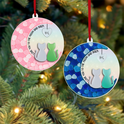 Custom Cat Couple Moon Ornament – Acrylic 2 Layer Design, Personalized “Love You to the Moon and Back” Keepsake, Romantic Gift for Couples or Christmas Decoration