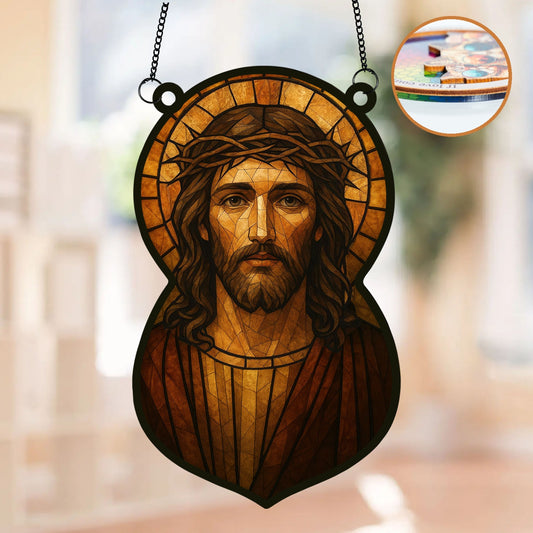 Jesus Christ & Virgin Mary Suncatcher – Stained Glass Religious Window Hanging Decor