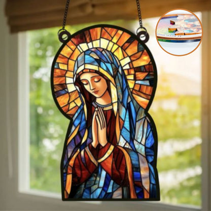 Jesus Christ & Virgin Mary Suncatcher – Stained Glass Religious Window Hanging Decor