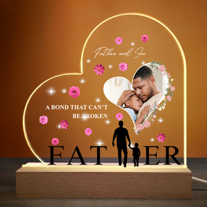 Custom Heart LED Lamp Plaque – Personalized Father Mother Son Daughter Gift with Photo – A Bond That Can’t Be Broken Keepsake