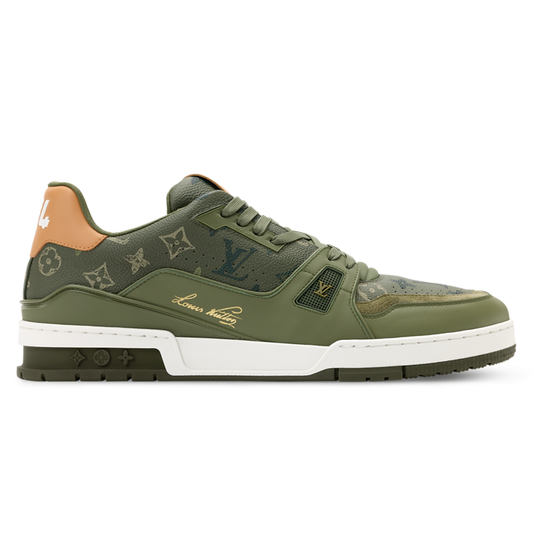 LV Trainer Sneaker Grained Calf Leather Khaki Green