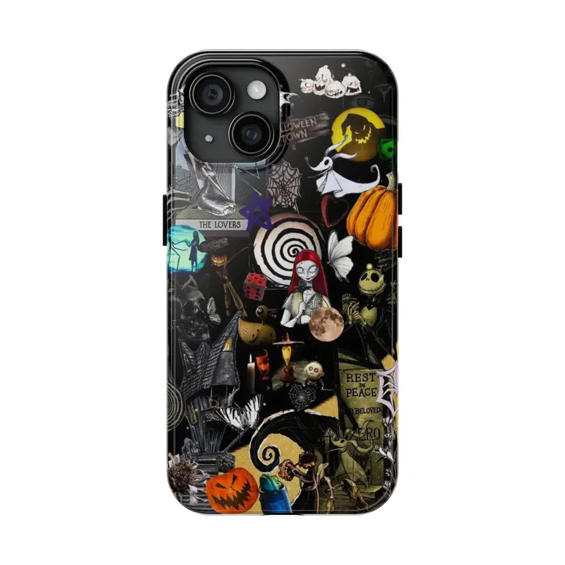 Spooky Collage Phone Case – Gothic Halloween Aesthetic with Creepy Cute Ghosts, Pumpkins & Moonlight Romance for iPhone 11 12 13 14 15 16 Pro Max, Music Fan Gift Idea