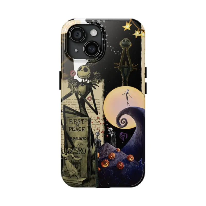 Spooky Collage Phone Case – Gothic Halloween Aesthetic with Creepy Cute Ghosts, Pumpkins & Moonlight Romance for iPhone 11 12 13 14 15 16 Pro Max, Music Fan Gift Idea