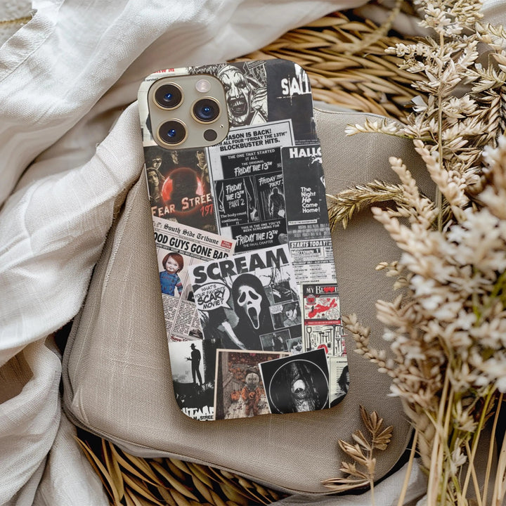 Horror Collage Case | Slasher Icons iPhone 16 15 14 13 12 11 Pro Max 8 Plus X Samsung Galaxy S24 S23 S22 Ultra