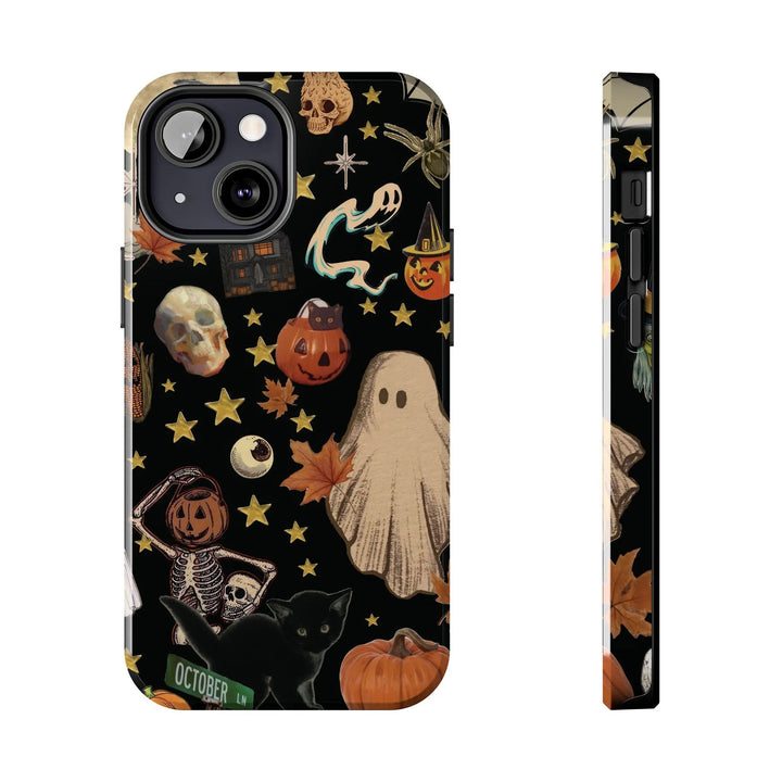 Vintage Halloween Phone Case, Ghosts, Pumpkins, Skeleton Collage iPhone 16 15 14 13 12 11 Pro Max 8 Plus X Samsung Galaxy S24 S23 S22 Ultra