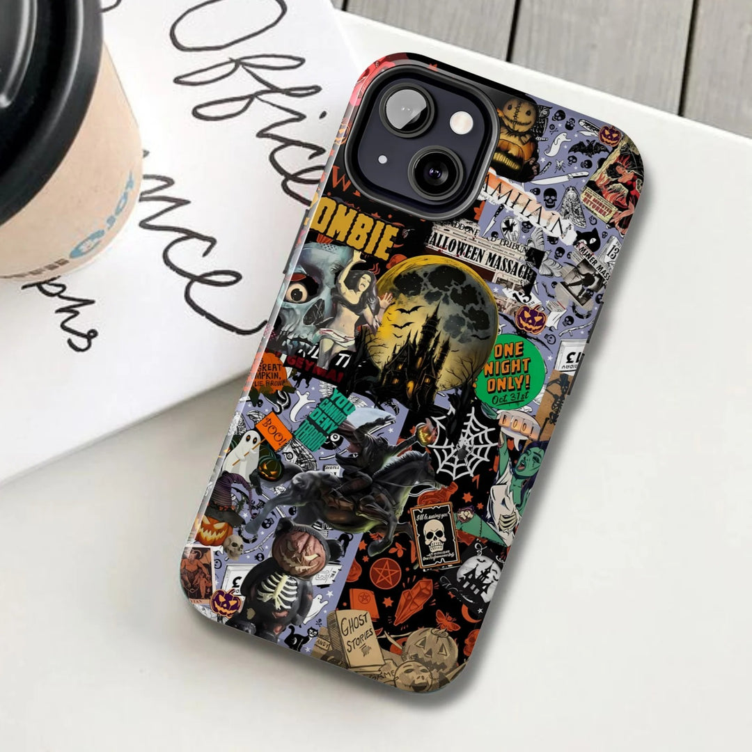 Halloween collage phone case, Spooky vintage iPhone cases iPhone 16 15 14 13 12 11 Pro Max 8 Plus X Samsung Galaxy S24 S23 S22 Ultra