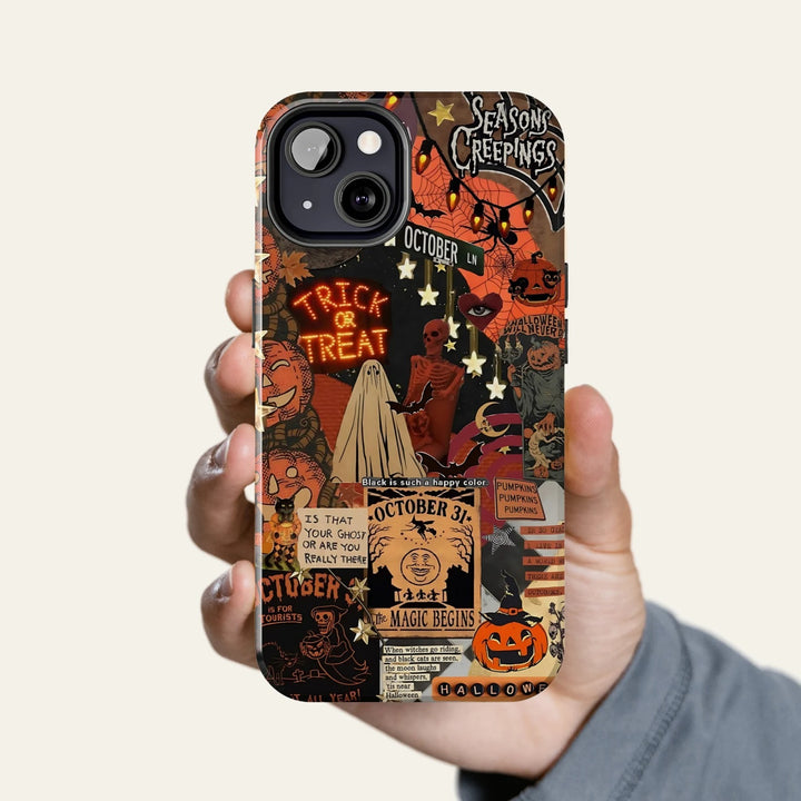 Halloween collage phone case, Spooky vintage iPhone cases iPhone 16 15 14 13 12 11 Pro Max 8 Plus X Samsung Galaxy S24 S23 S22 Ultra