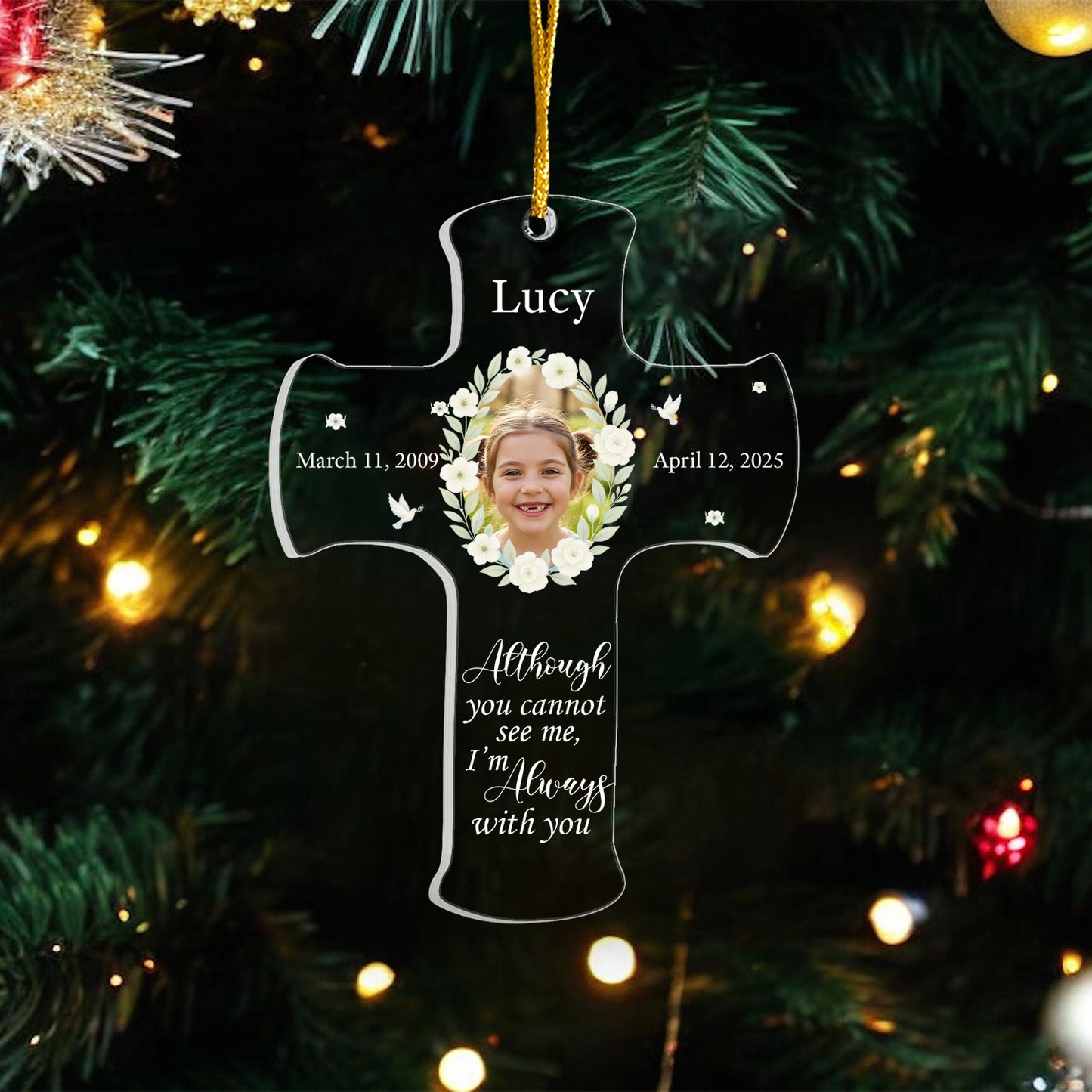 Custom Photo Cross Ornament -Personalized Memorial Gift In Loving Memory of Dad Mom Grandpa Grandma Remembrance Christmas Tree Decoration