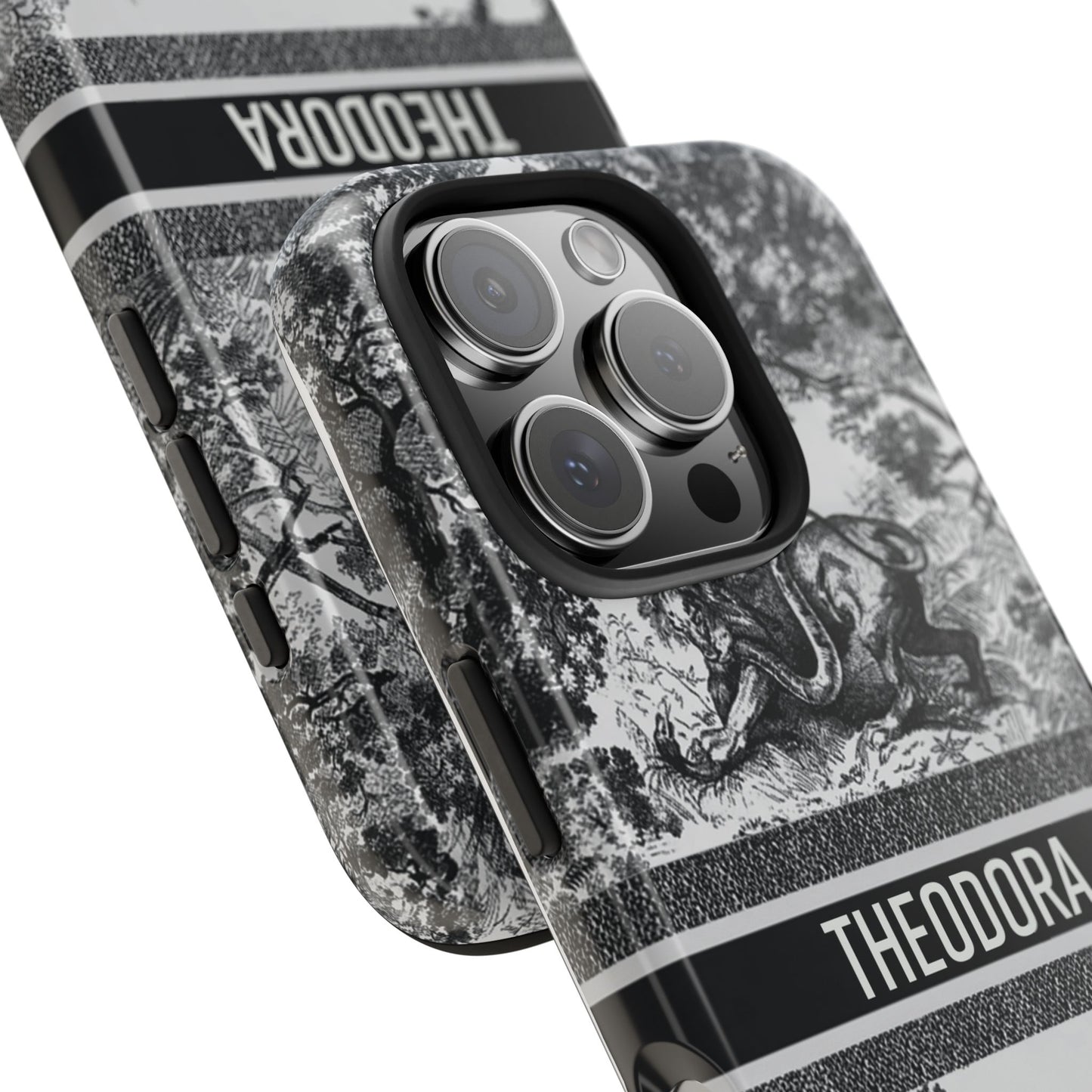 Custom Luxury Toile De Jouy Inspired Phone Case – Personalized Name Clear iPhone 12 13 14 15 16 Pro Max, Samsung 21 22 23 24 24.99 Plus/Ultra Cover