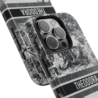 Custom Luxury Toile De Jouy Inspired Phone Case – Personalized Name Clear iPhone 12 13 14 15 16 Pro Max, Samsung 21 22 23 24 24.99 Plus/Ultra Cover