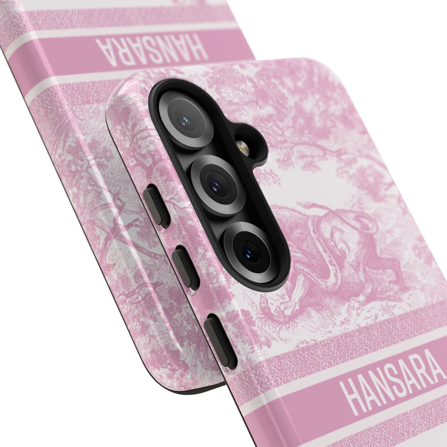 Custom Luxury Toile De Jouy Inspired Phone Case – Personalized Name Clear iPhone 12 13 14 15 16 Pro Max, Samsung 21 22 23 24 24.99 Plus/Ultra Cover