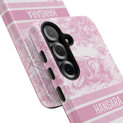 Custom Luxury Toile De Jouy Inspired Phone Case – Personalized Name Clear iPhone 12 13 14 15 16 Pro Max, Samsung 21 22 23 24 24.99 Plus/Ultra Cover