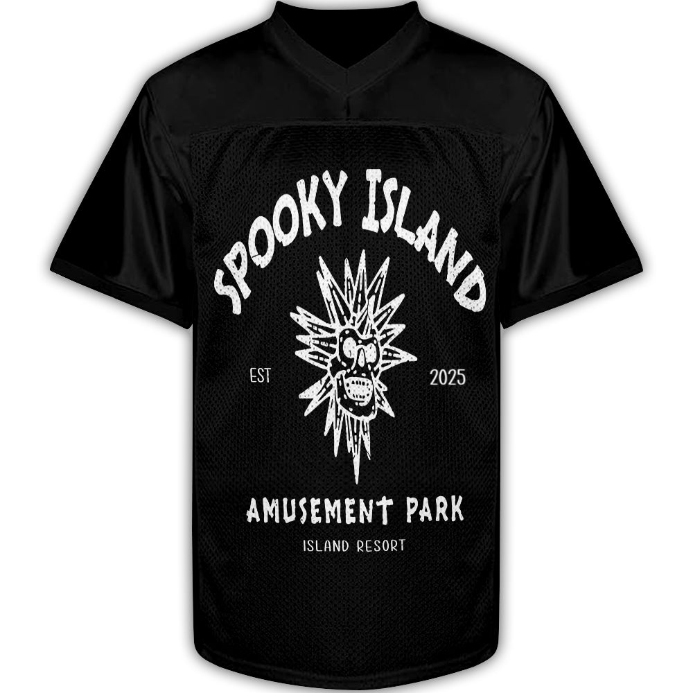 Custom Spooky Island Football Jersey – Personalized Year Amusement Park Mesh Shirt