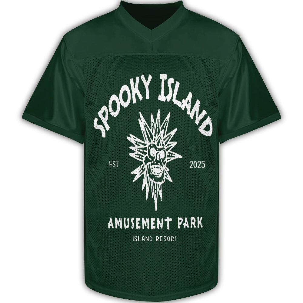 Custom Spooky Island Football Jersey – Personalized Year Amusement Park Mesh Shirt