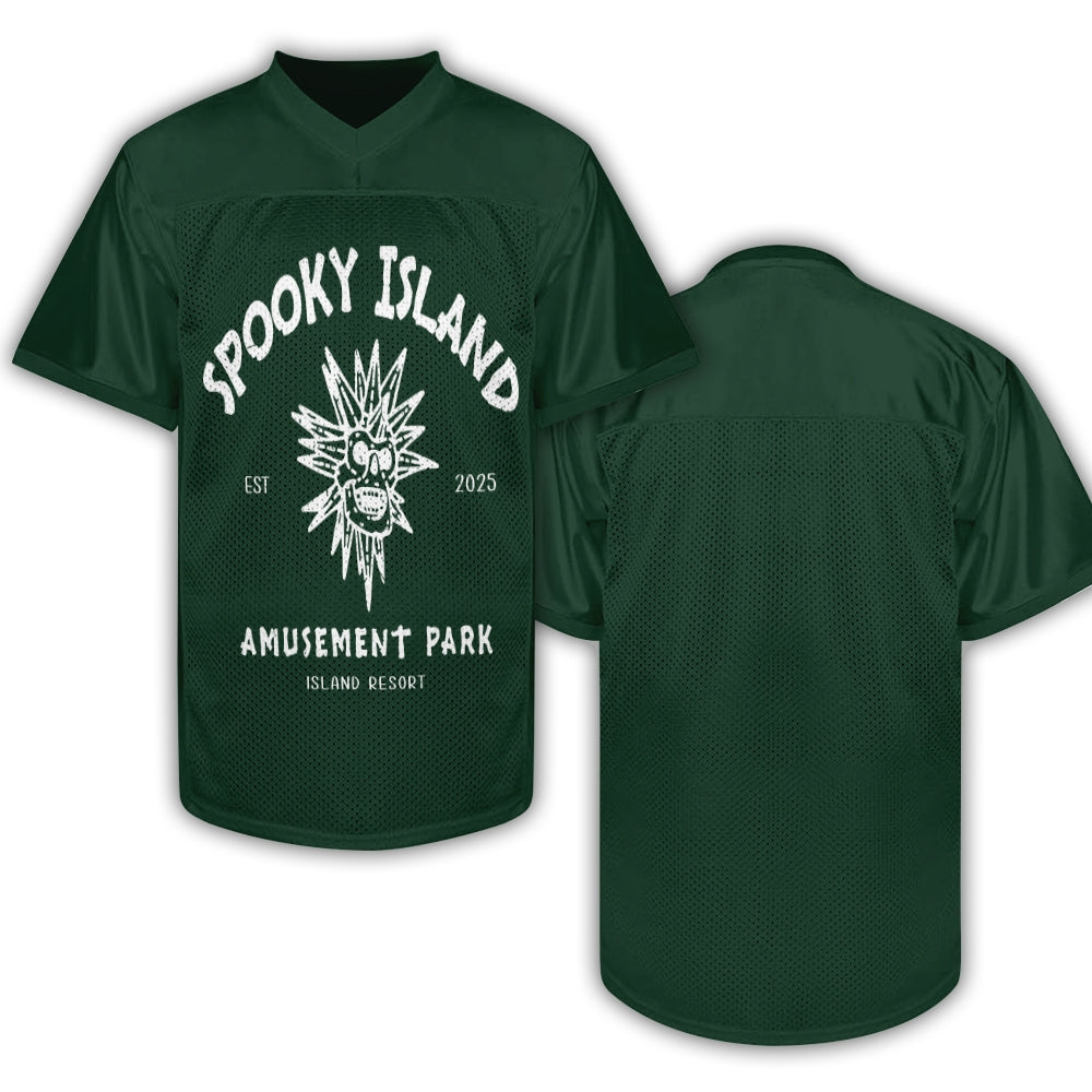 Custom Spooky Island Football Jersey – Personalized Year Amusement Park Mesh Shirt