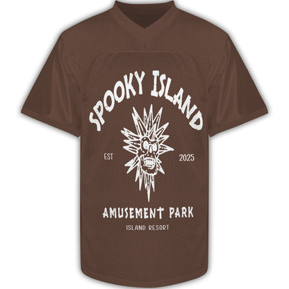Custom Spooky Island Football Jersey – Personalized Year Amusement Park Mesh Shirt