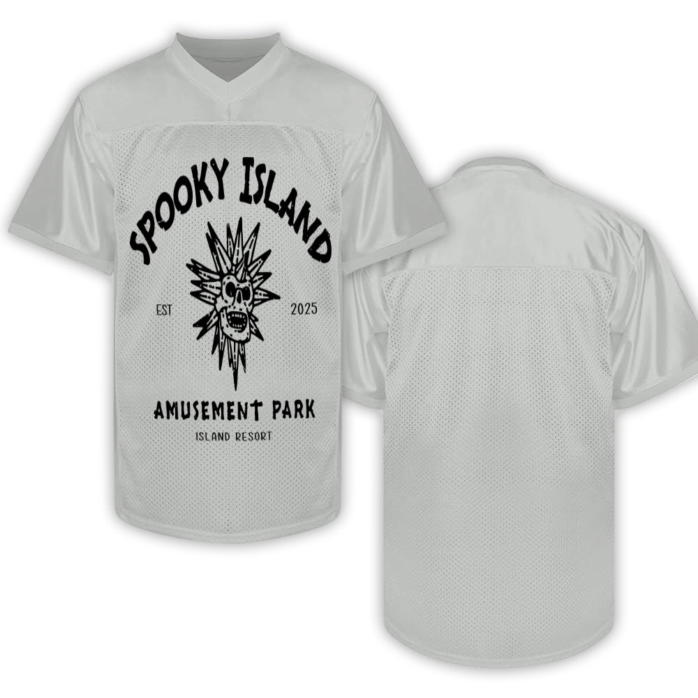 Custom Spooky Island Football Jersey – Personalized Year Amusement Park Mesh Shirt