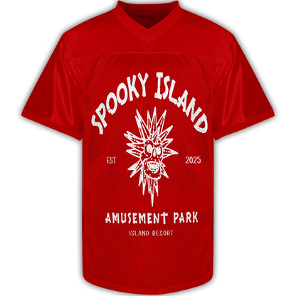 Custom Spooky Island Football Jersey – Personalized Year Amusement Park Mesh Shirt