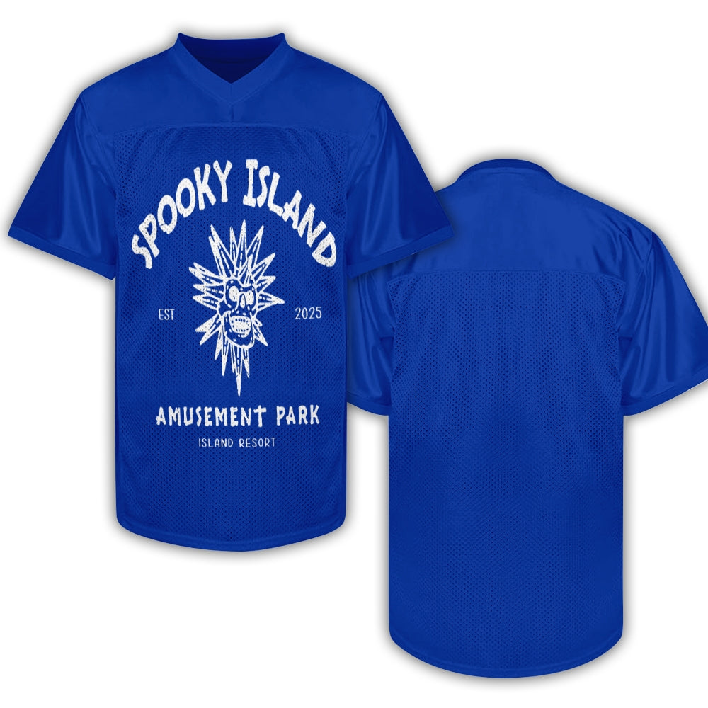 Custom Spooky Island Football Jersey – Personalized Year Amusement Park Mesh Shirt