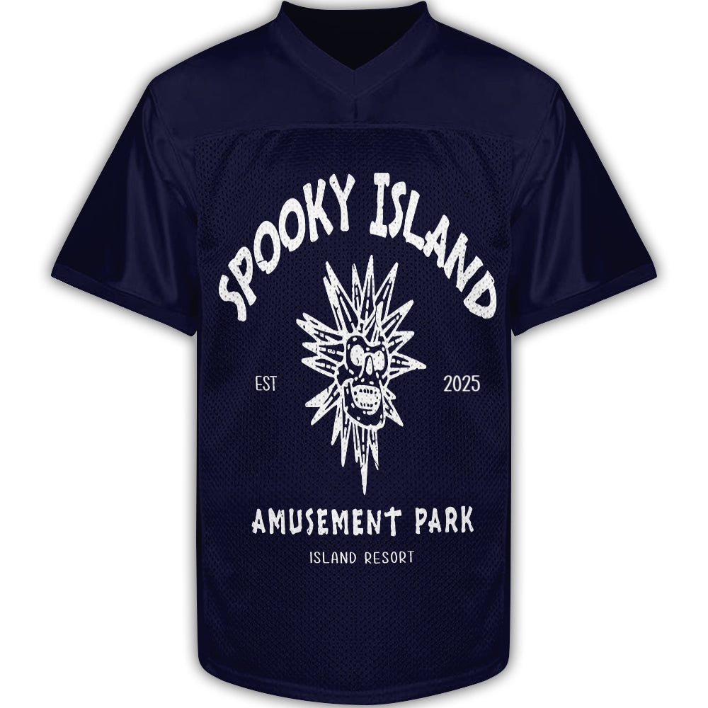 Custom Spooky Island Football Jersey – Personalized Year Amusement Park Mesh Shirt