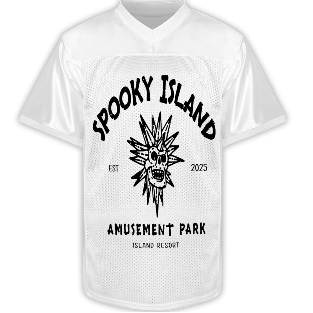 Custom Spooky Island Football Jersey – Personalized Year Amusement Park Mesh Shirt