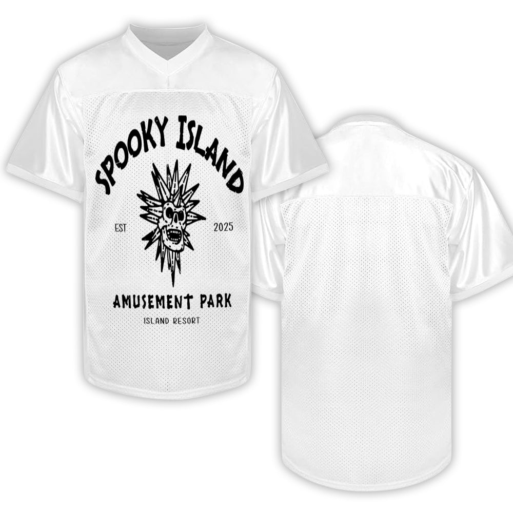 Custom Spooky Island Football Jersey – Personalized Year Amusement Park Mesh Shirt