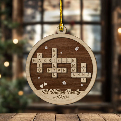 Custom Family Name Crossword Wooden Ornament – Personalized Christmas Tree Decoration with Names & Year