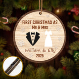 Custom 2-Layered Wooden Ornament – Couple Christmas Ornament 2025, Personalized Newlywed Gift, First Christmas as Mr & Mrs, Husband & Wife Xmas Decor